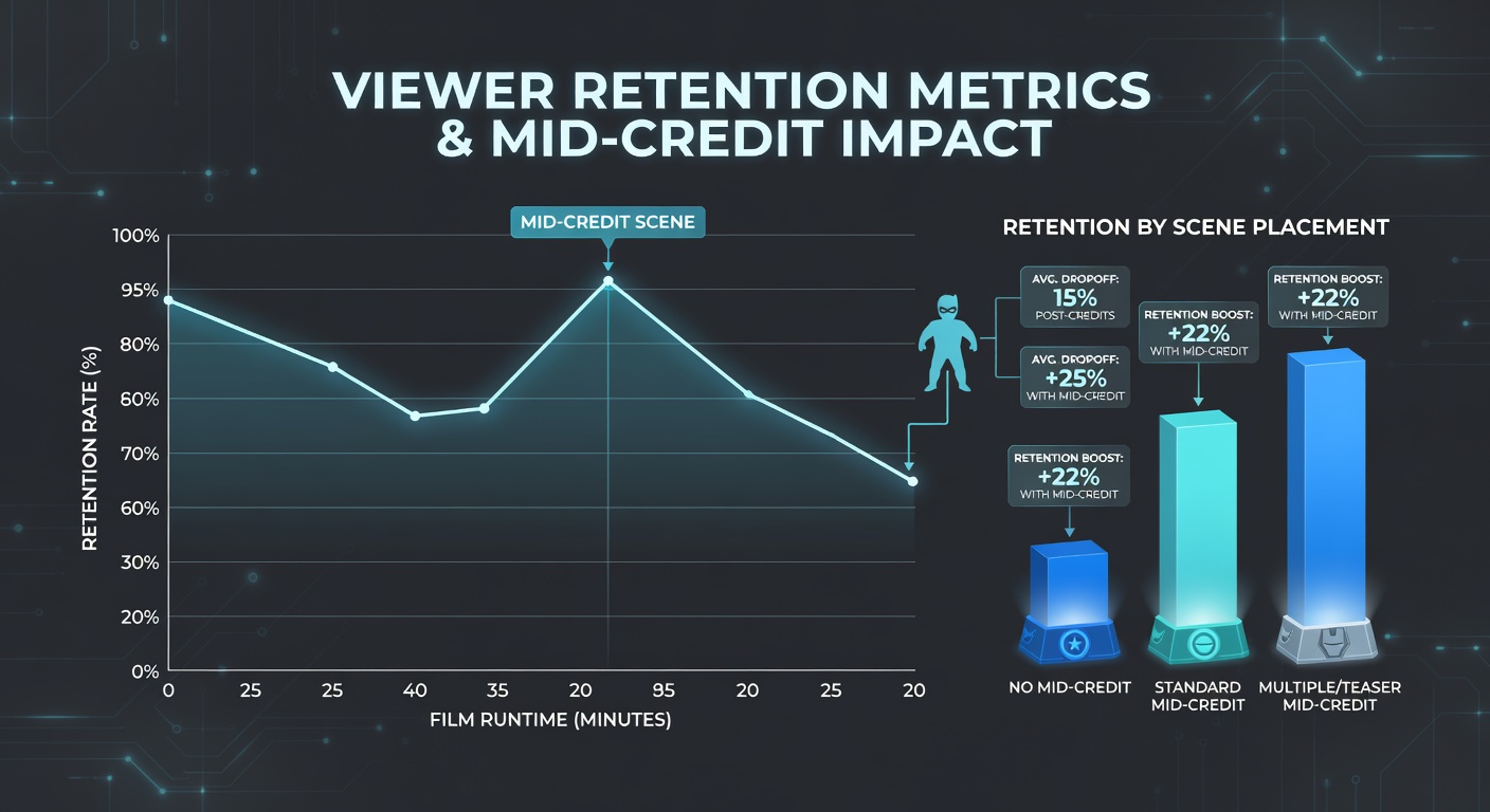 Chart displaying viewer retention curves across multiple superhero film releases with mid-credit sequences highlighted