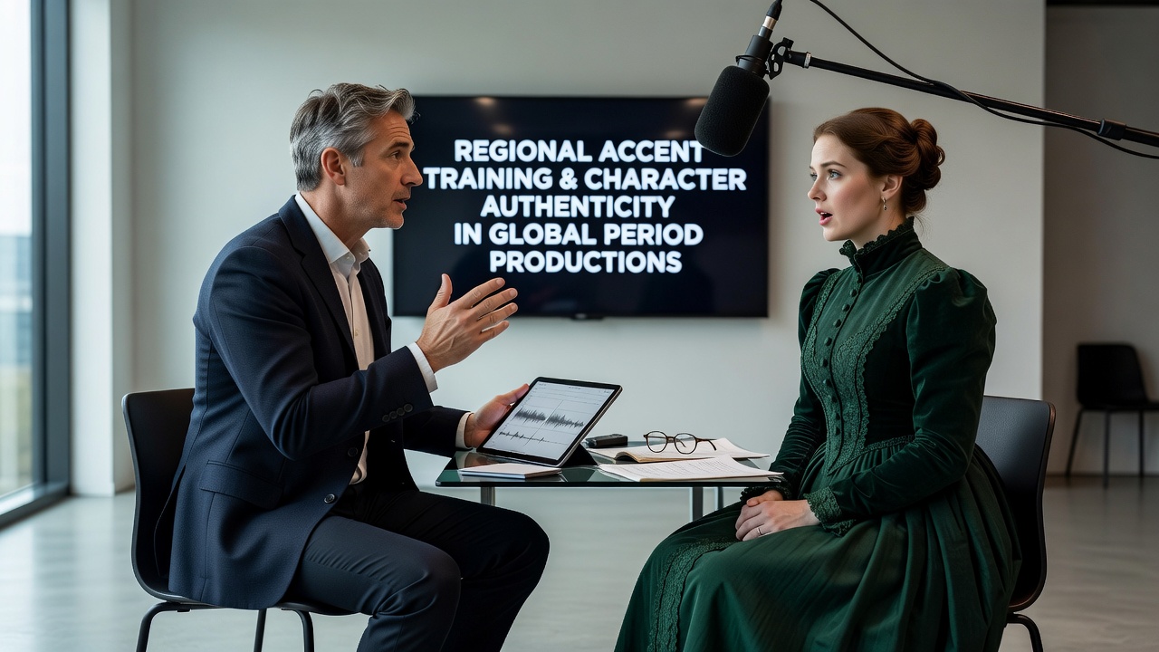 Actors practicing regional accents during a period piece rehearsal session