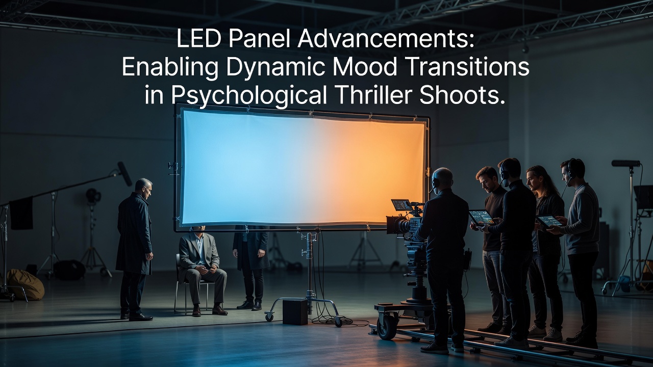 Close-up of LED panel control interface showing color transition programming for thriller mood lighting