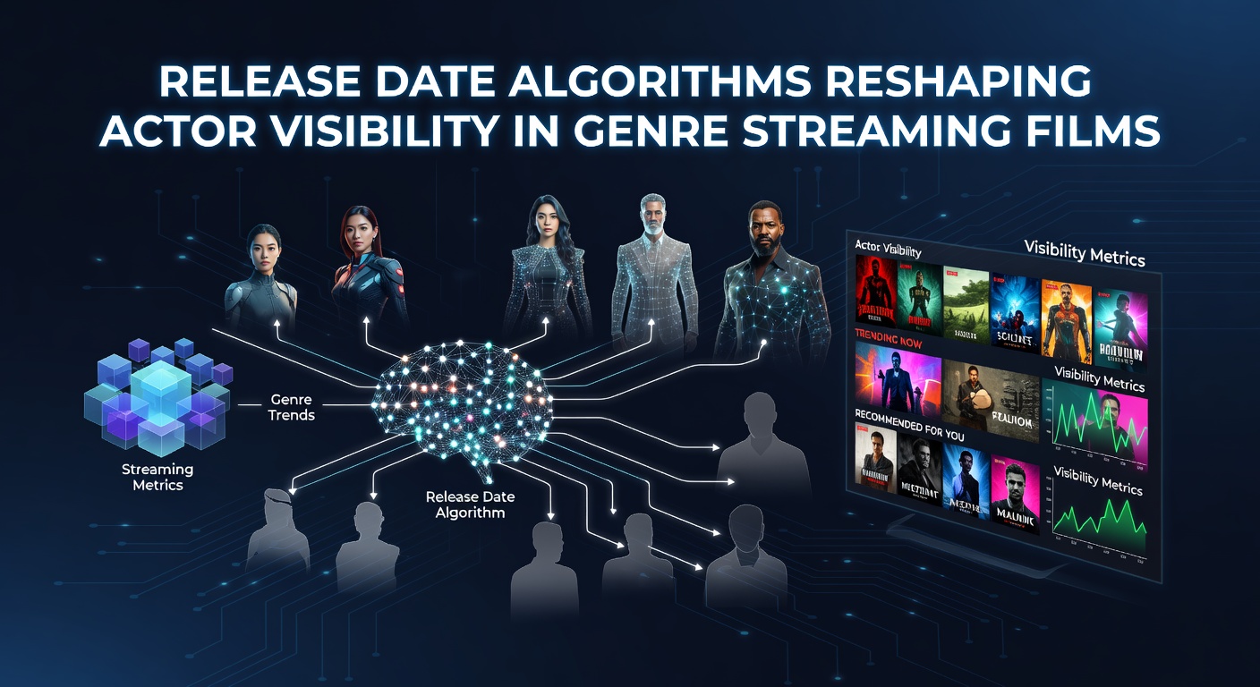 Streaming platform dashboard displaying release date predictions for genre films and actor visibility metrics